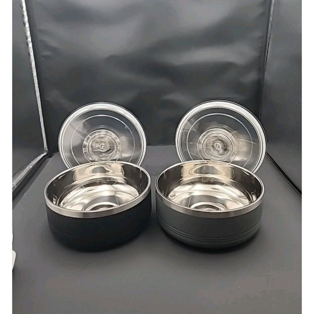 2 Polar Camel 1&1/4 Qt Serving Dishes W/ Lid Stainless Steel 1 Black 1 Grey Bowl